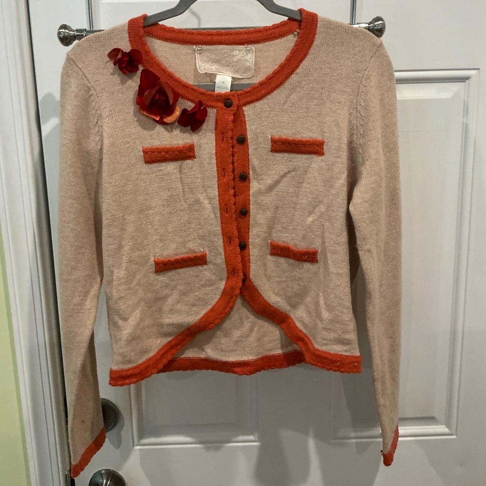 Nick & Mo Cream and Orange Cardigan with Vintage Charm